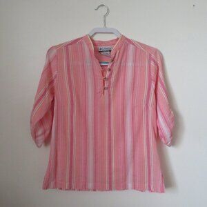 Columbia Sportswear Pink Striped Gauzy Cotton Top 3/4 Sleeve Women's L